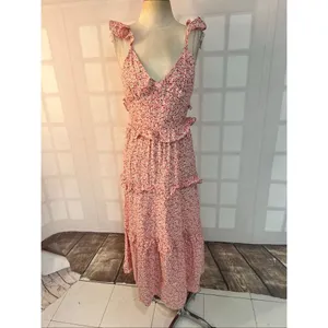 Petal & Pup Red White Deep V-Neck Ruffled Tiered Cutout Back Maxi Sundress Sz 8 thumbnail 3
