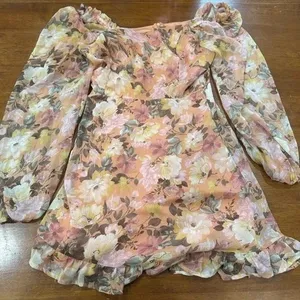 Lush Pink Floral Puff Sleeve Dress Sz XS Soft Cottagecore‎ Romantic thumbnail 1