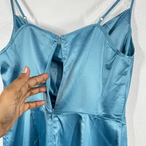 VENUS Teal Satin Slip Dress Size 8 Cowl Neck Adjustable‎ Straps Midi Slit Party thumbnail 7