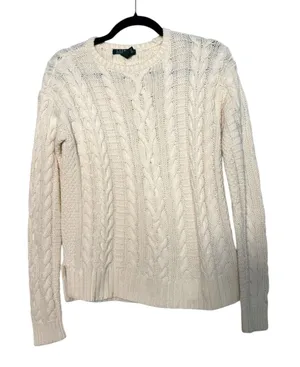 Lauren Ralph Lauren Cotton Cableknit Cream Sweater Women's Size Small thumbnail 1