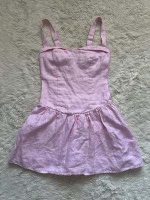 Abercrombie & Fitch Dress 100% Linen Drop Waist Mini Built In Shorts Pink Sz L thumbnail 2
