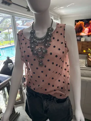 Worthington Pink Sleeveless Chiffon Blouse with Black Polka Dots thumbnail 1