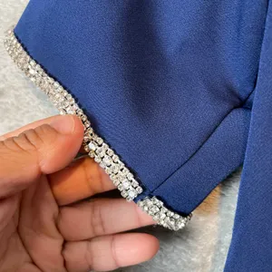 Kay Unger Navy Blue Fit & Flare Dress Elegant Draped Bodice Rhinestone Trim Sz 4 thumbnail 8