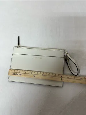 Calvin Klein White Leather Wristlet Pouch with Detachable Strap thumbnail 2