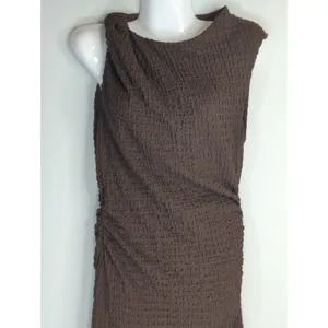 Zara Expresso Brown Textured Knot Ruched Side Maxi Dress LARGE Modest‎ Preppy thumbnail 3