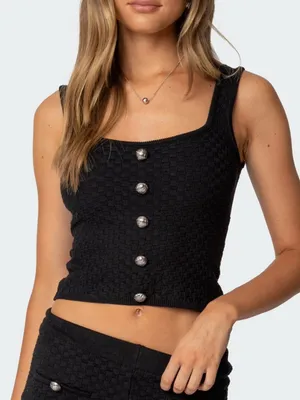 Edikted — Black Knit Button Front Tank Top thumbnail 1