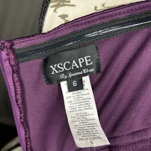 Women's Size 6 Xscape by Joanna Chen Strapless Satin Chiffon Dress in Eggplant thumbnail 5