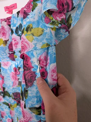 Betsey Johnson Floral Maxi Dress Off-Shoulder Ruffle Sleeves Pink Blue Size 14 thumbnail 8
