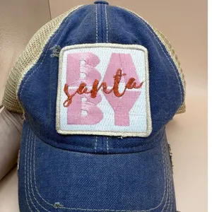 Judith March Santa Baby Distressed Trucker Hat Blue Denim Mesh Snapback Cap‎ thumbnail 8