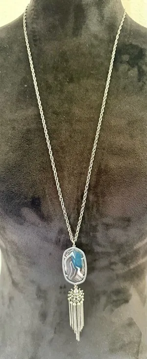 Kendra Scott Rayne Black Gunmetal Tassel Necklace W/ Banded Agate thumbnail 1