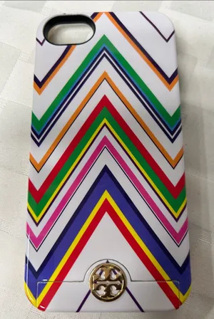 Tory Burch White Chevron Stripe iPhone Case with Multicolor Accents thumbnail 1