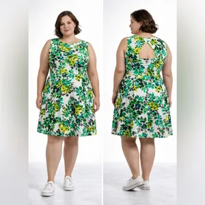 London Times Green and White Leaf Print Dress thumbnail 2