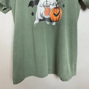 Comfort Colors Halloween‎ T-Shirt Ghost Bats Cutesy Short Sleeve Army Green Crew Neck Size XL thumbnail 4