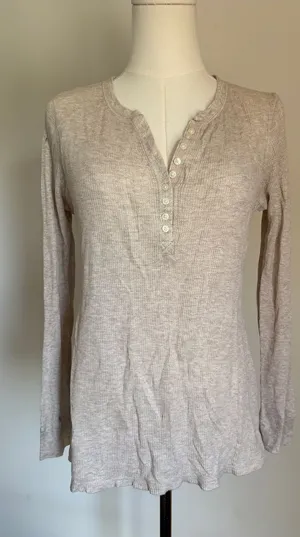 GAP Beige Ribbed Long-Sleeve Henley thumbnail 1