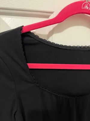 Black Long Sleeve Square Neck Lace Trim Top thumbnail 2