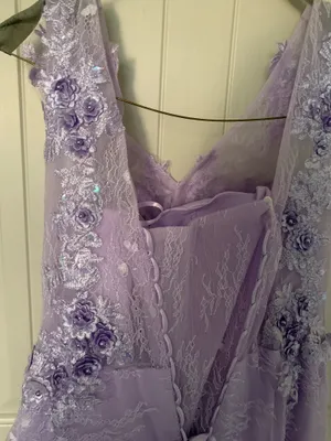 Lavender Lilac Purple Floral Tulle Corset Back Maxi Prom Dress Sz M/8 thumbnail 7
