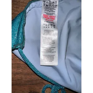 PrettyLittleThing Blue Teal Metallic Patchwork Tie-Side Bikini Bottom thumbnail 6