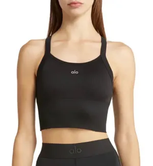 Alo Yoga Seamless Ribbed Favorite Bra Tank Black S thumbnail 1