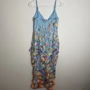 Bebe Blue Floral Flowers Sheer Sleeveless Dress thumbnail 6
