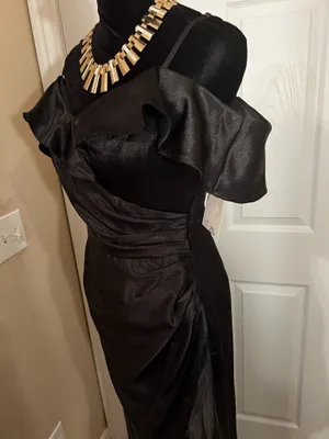 David's Bridal Black Off-Shoulder Satin Fancy Bridesmaid Wedding Guest Dress thumbnail 8