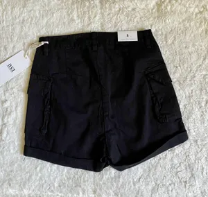 High Waist Zipper Side Pockets Cargo Shorts Black thumbnail 3