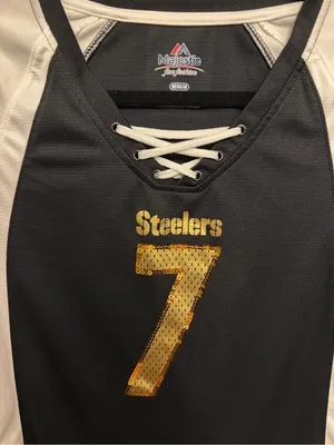 Majestic Pittsburgh Steelers Lace-Up Jersey Black, White & Gold Roethlisberger thumbnail 4