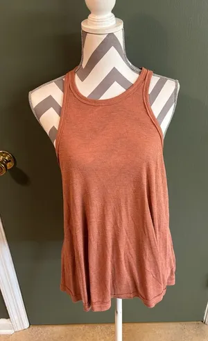 Sleeveless Ribbed Tank Top in Rust - Flowy Scoop Neck thumbnail 1