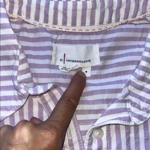 Anthropologie Oversized Button Up Tunic Blouse‎ Lavender Purple Stripe Medium thumbnail 7