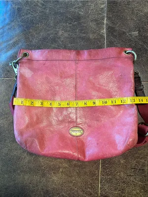 Fossil Red Pink Distressed Leather Crossbody Messenger Bag Large Boho thumbnail 5