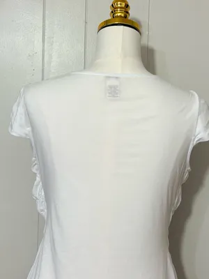 Sundance White Ruched Smocked Cotton Modal Short Sleeve Blouse Top Size S thumbnail 5