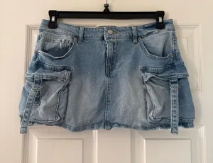 RSQ Denim Cargo Skirt with Buckle Pockets thumbnail 1
