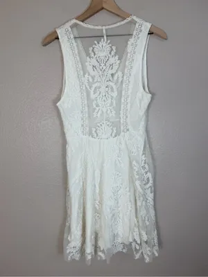 Vintage Free People Reign Over Me Lace Skater Mini Dress White size 8 $128 thumbnail 8