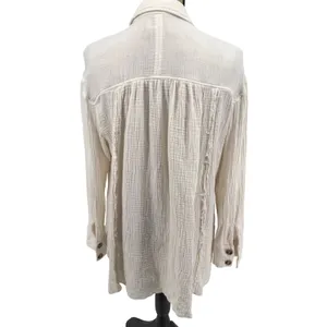 Free People All About The Feels M Gauze Cotton Button Up Top Ivory Boho Peasant‎ thumbnail 7