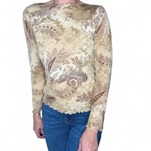 Vintage Y2K Tan Beige Paisley Long Sleeve Shirt thumbnail 8