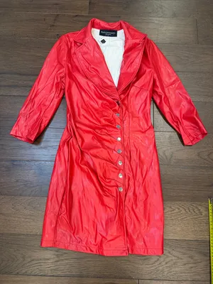 Fashion Emoji Red Button-Front Faux Leather Dress/Coat Medium - C27-107 thumbnail 1