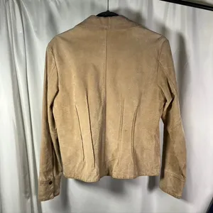 A.M.I. Leather Jacket Tan Brown Suede Button Up Womens Medium Career‎ thumbnail 10