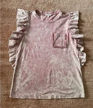 ODDY Women’s Pink Ruffled Sleeveless Blouse Top 100% Cotton Size M thumbnail 1