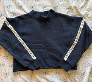 Russell Athletic Navy Blue Crewneck Sweatshirt with White Sleeve Tape thumbnail 1
