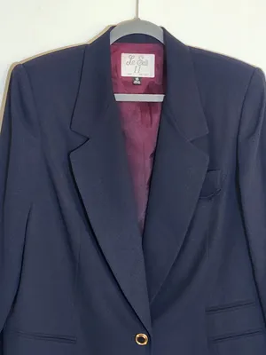 Le Suit Navy Gold Button Blazer with Removable Pocket Square Size 16 NWT thumbnail 2