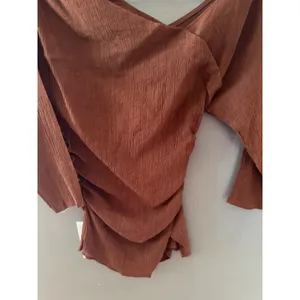 Zara Womens Brown‎ One Shoulder Ruched Textured Blouse Asymmetrical Top XS thumbnail 5
