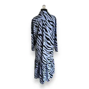 Zara Womens Dress Sz M‎ Powder Blue Black Zebra Animal Print Shirt Long thumbnail 9