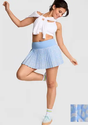 NWOT PINK Victoria's Secret Light Blue Pleated Tech Mini Skort with Floral Print thumbnail 1
