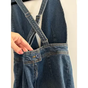 Dollhouse Blue Denim Jumpsuit Wide Leg V-Neck Crisscross Back 9/10 thumbnail 7