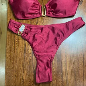Beach Style Swimsuit Women’s Small Sexy Halter Swimwear Solid Thong Bikini thumbnail 6