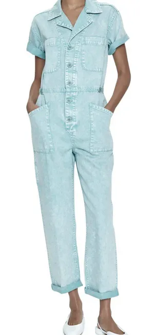 NWT Pistola Grover in Aqua Snow Acid Washed Relaxed Field Suit Jumpsuit XS thumbnail 1