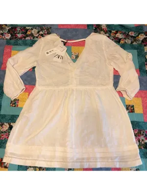 Zara NWT $59 Bright White 52% Linen Blend Womans M Vneck Tunic Mini Dress Size M thumbnail 4