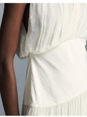 Zara NWT ZW collection ivory off white White asymmetrical bubble hem midi dress thumbnail 6