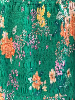 Skies Are Blue Floral Print Smocked Tiered Midi Dress in Green Size S thumbnail 6