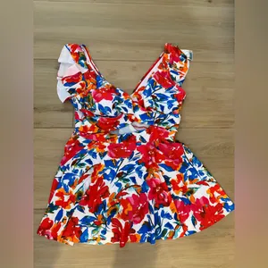 NEW Swimsuit 1 Pc Swimdress Bathing Suit Tummy Control VNeck Ruffle Cutout 2X thumbnail 4