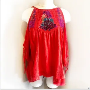 Free people NWOT orange fast times blouse S thumbnail 3